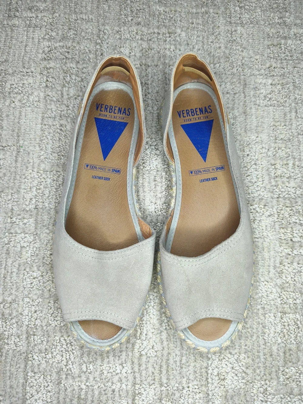 Verbenas Cruz Women's Gray Suede Peep Toe Espadrille Flats Shoes MadeIn Spain 39